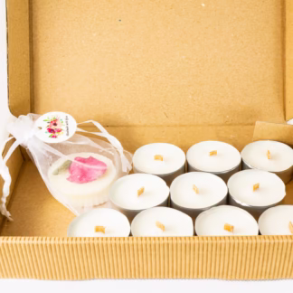 Tealight, podgrzewacz sojowy z drewnianym knotem, zapachowa garderobianka sojowa gratis